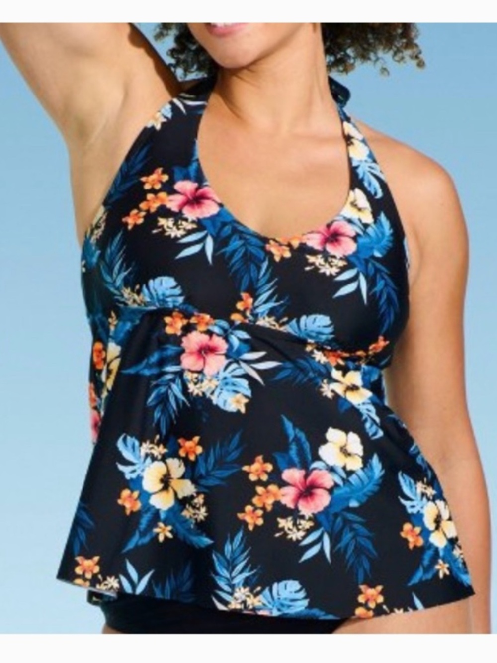 Lands End Halter Tropical Floral Tankini Swim Top UPF 50 Size Extra Large XL 18